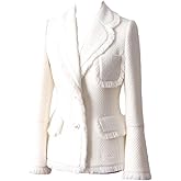 Women White Tweed Jacket Autumn And Winter Jacket Woolen Trumpet Sleeve Ladies Coat Jacket
