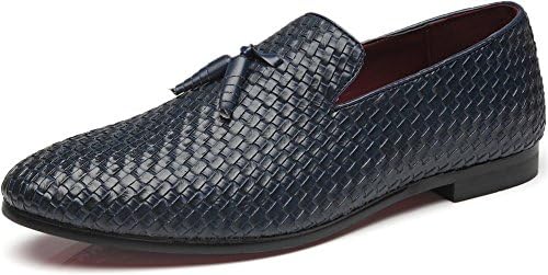 Men's Woven Lux Loafers Modern Casual Tassel Round Toe Slip-on Leather Moccasin Driving Shoes