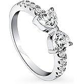 BERRICLE Sterling Silver Heart CZ Wedding Engagement Promise Rings for Her, Stackable Solitaire 3-Stone Cubic Zirconia Ring