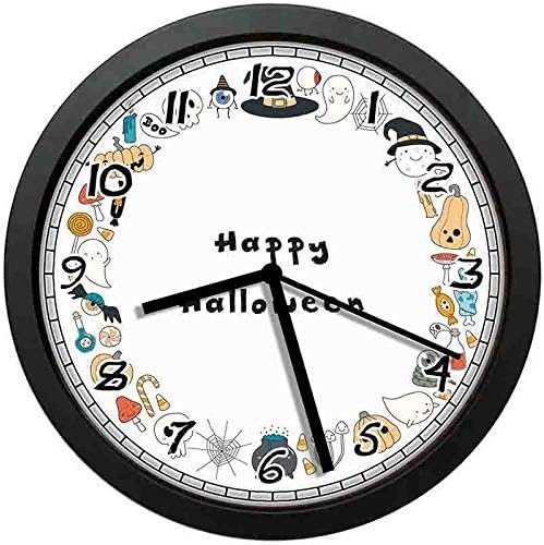 Amazon Com 128 Buyloii Happy Halloween Spooky Theme Pumpkin Ghosts Spider Web Line Drawing Circle Frame Multicolor Wall Clock Home Office School Clock 12in Home Kitchen