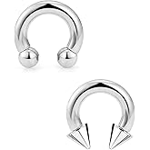 Ftovosyo PA Ring Internally Threaded Spike & Ball Circular Barbells Horseshoe Large Septum Ring Ear Gauges Earrings 2G 4G 6G 8G 10G 12mm/16mm 316L Surgical Steel Pierced Body Jewelry for Women Men