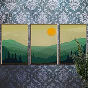 3 Piece Framed Canvas Wall Art for Living Room, Bedroom Mountain Landscape Illustration VIII Canvas Prints for Home Decoration Ready to Hang - 16"x24"x3 Panels