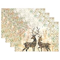 SHANGLONG Halloween Placemats Table Mats for Dining Table 18"x 12" Heat Insulation Stain Resistant Woven Vinyl Washable Kitchen Set of 4,Elk Animal in The Painted Forest Grass