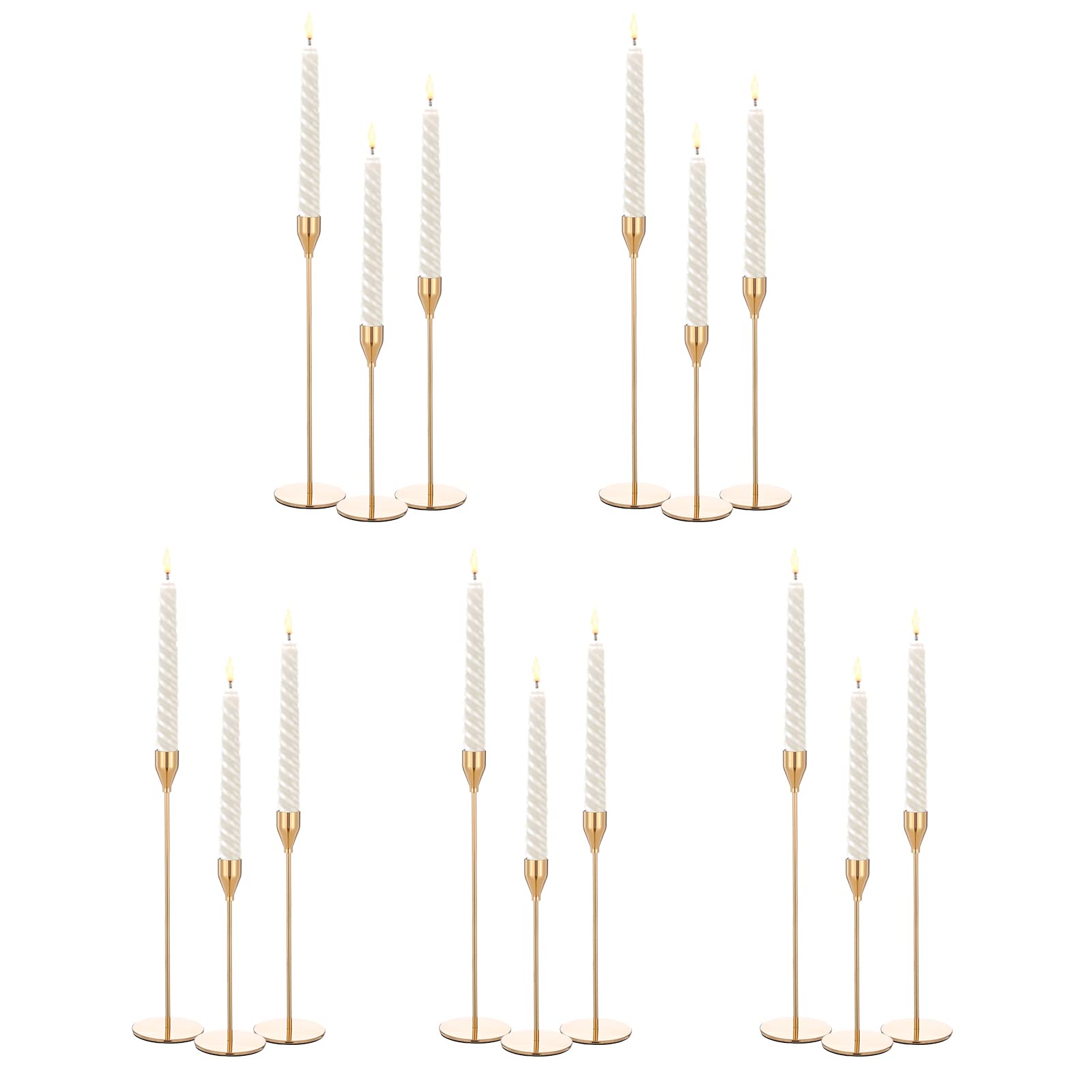 15 Packs Gold Metal Taper Candle Holder Candlestick Holders, Vintage Modern Candle Stand,for Home Decor Table Mantel Wedding Candle light Dinner Anniversary Decorate