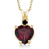 Gem Stone King 2.07 Ct Heart Shape Red Rhodolite Garnet Black Diamond 14K Yellow Gold Pendant