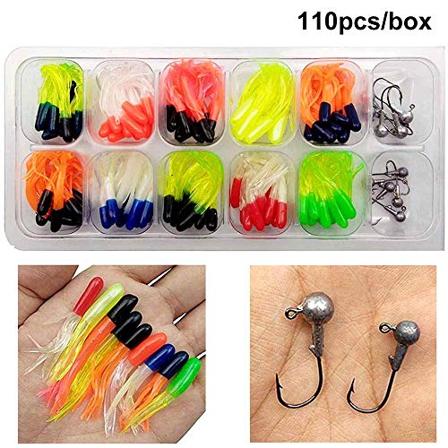 Shaddock Fishing Lures Baits Tackle, Trout Fishing Kit, Tube Jigs Fishing Gear Set Including Plastic woms, Jigs Heads Hooks, 17-110pcs Soft Plastic Bait Set
