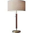 Adesso 3376-15 Hamilton Table Lamp, 26.25 in, 100W Incandescent/26W CFL, Walnut Eucalyptus Wood/Antique Brass, 1 Modern Lamp, Brown