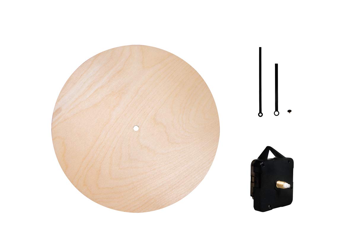 Rayher DIY Wooden Clock Kit with Clock Movement, Round Wall Clock Building Kit, natural wood, diameter 25cm, 69250000