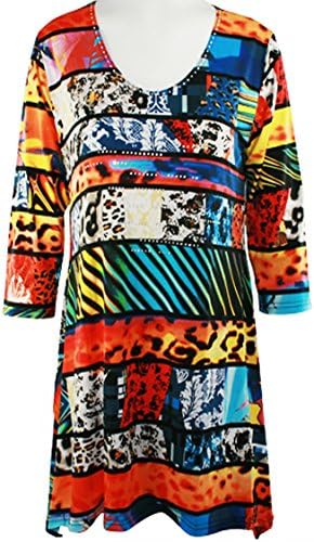 Valentina Signa - Fusion Colors, 3/4 Sleeve Sharkbite Tunic Rhinestone Accents