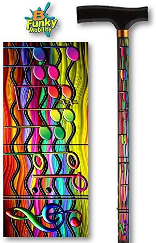 Walking Cane T Handle Derby Adjustable Aluminum Music Notes Over The Rainbow Men or Women