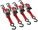 Erickson 04418 Pro Series Red 1" x 10' Retractable Ratcheting Tie-Down Strap, (Storage Bag of 4, 1200 lb Load Capacity)