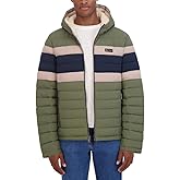 HFX Men's Color Block Water Resistant Hooded Puffer Jacket, Cactus