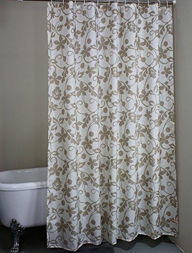 Welwo Shower Curtain Liner (Mildew Resistant Printed Fabric) with Hooks for Standard Bathtub - 72 x 72 inches, Gray White Ivy Leaves