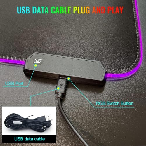 SKY-TOUCH RGB Gaming Mouse Pad, Extra Large Soft Led Extended Mouse pad, anti-slip Rubber Base Computer Keyboard Mat, Black