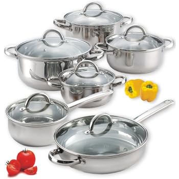 Cook N Home NC-00250 12-Piece Stainless Steel Cookware Set, Silver