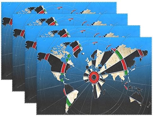 Ethel Ernest Amazing Darts World Map Heat-resistant Placemats, Polyester Tablemat Place Mat for Kitchen Dining Room 1 Piece