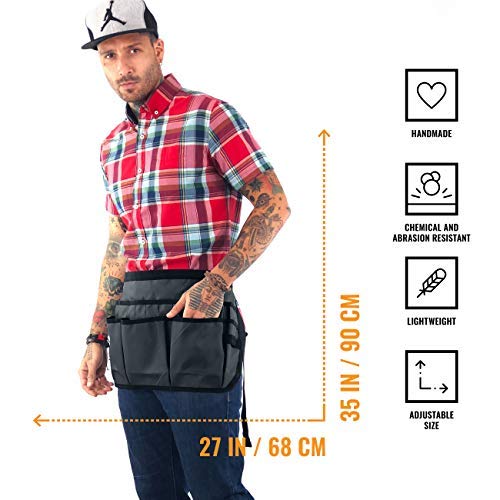 Under NY Sky Utility Tool Belt Apron â€“ Heavy Duty Gray Oxford Canvas â€“ 12 Pockets â€“ Adjustable for Men, Women â€“ Pro Mechanic, Woodworker, Carpenter, Electrician, Gardener, DIY, Handyman, Makers Apron