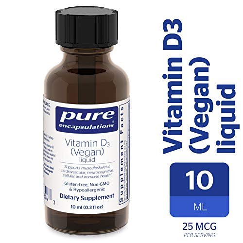 Pure Encapsulations - Vitamin D3 (Vegan) Liquid - Hypoallergenic Support for Bone, Breast, Prostate, Cardiovascular, Colon and Immune Health* - 10 ml (0.3 fl oz)