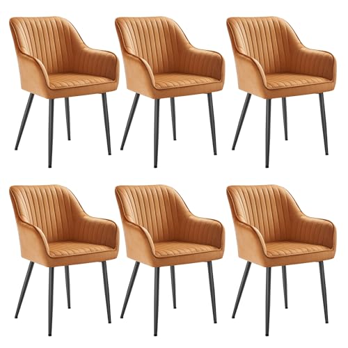 SONGMICS Esszimmerstuhll, 6er Set, Küchenstuhl, Sessel, Samt, Polsterstuhl mit Armlehnen, Loungesessel, bis 120 kg belastbar, Metallbeine, für Esszimm