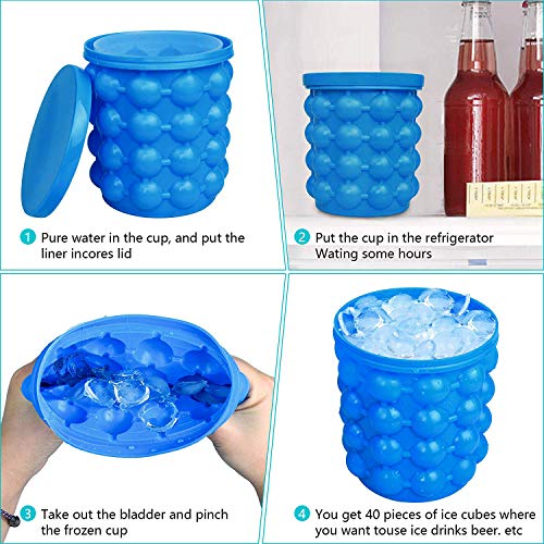 Besmon Ice Cube Mold Ice Trays, Large Silicone Ice Bucket, (2 in 1) Ice Cube Maker, Round,Portable,For Frozen Whiskey, Cocktail, Beverages (Dark blue)