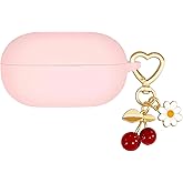 AGAOSH Protective Case for Beats Solo Buds Case Cover with Cute Cherry Charm Heart Keychain, Soft Silicone Daisy Key Chains Accessories for New Beats Solo Charging Case Earbuds for Women Men Pink