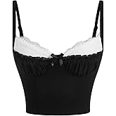 SOLY HUX Women's Contrast Lace Ruched Bust Cami Crop Top Y2k Slim Fit Tops