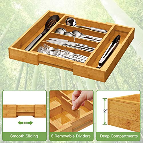 Pipishell Bamboo Expandable Drawer Organizer, Adjustable Silverware
