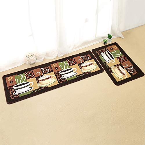Carvapet 2 Piece Non-Slip Kitchen Mat Rubber Backing Doormat Runner Rug Set, Coffee (19"x59"+19"x31")