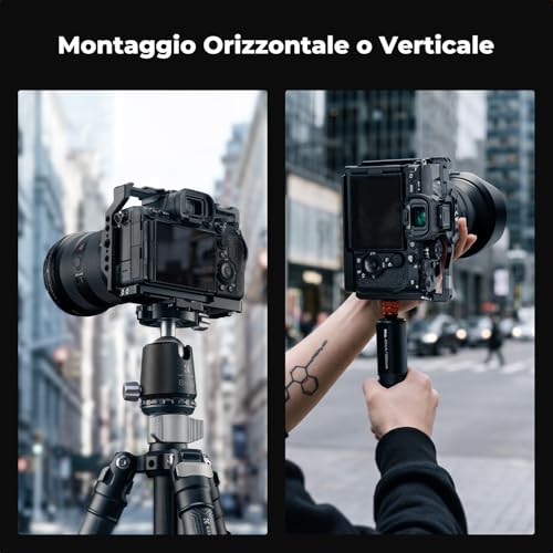 K&F CONCEPT Alpha 7 III/7 IV/7 Ⅴ/7R III/7R Ⅴ Cage, Gabbia per Fotocamera per Sony Alpha 7 III/7 IV/7 Ⅴ/7R III/7R Ⅴ con Piastra a Sgancio Rapido Integrata per Arca, Guida NATO, Filettature da 3/8“