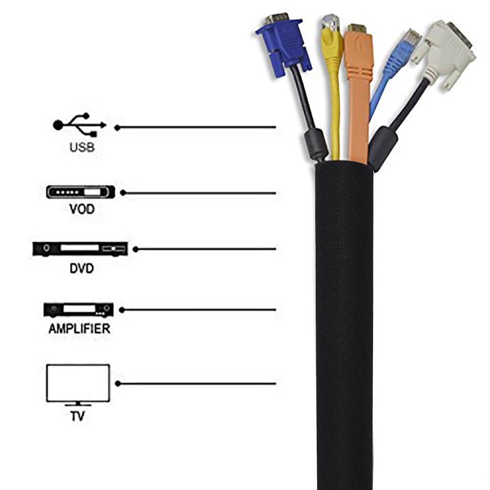 Homga 120 inch Cable Organizer Sleeve, Cord Organizer Adjustable Cable Sleeve, Cable Management Sleeve, Black and White Flexible Neoprene Cable Organizer