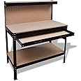 vidaXL Steel Workbench with Pegboard and Drawer - Large & Sturdy MDF Work Surface for DIY and Professional Use - Easy Assembly