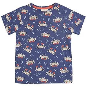 Piccalilly Blue T-shirt voor kinderen, lichtgewicht biologisch eenpersoons jersey, uniseks jongens en meisjes, krab…