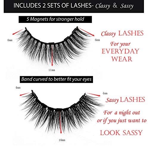 Avilana Magnetic Eyeliner and Magnetic Eyelashes Easy to Use False Lashes Made with Korean Silk Fiber, 5 Magnets Per Lash, Magnetic Eyeliner And Lashes Kit (Classy & Sassy