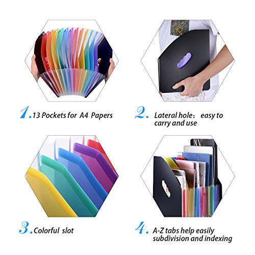 UBAYMAX A4 Expanding Document File Folder, 12 Pockets Wallet with Elastic Fastener File Organiser Paper Divider, Concertina File Accordion Folder Storage Filing for Office School (Black)