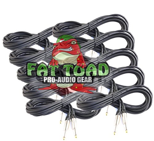 Fat Toad20FT Guitar Instrument Cables (ShieldedPRO X Series) 10-Pack – 1/4 Inch TS Jack Patch Cords with Gold Straight Ends, 24 AWG for Amp, Bass, Studio