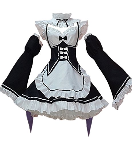 APXPF Women's Cosplay Show Lolita Dress with Stockings Headwear Black White