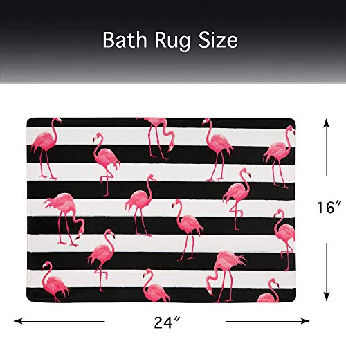 LIVILAN Flamingo Bath Mat, Black and White Bathroom Rugs, Stripe Bath