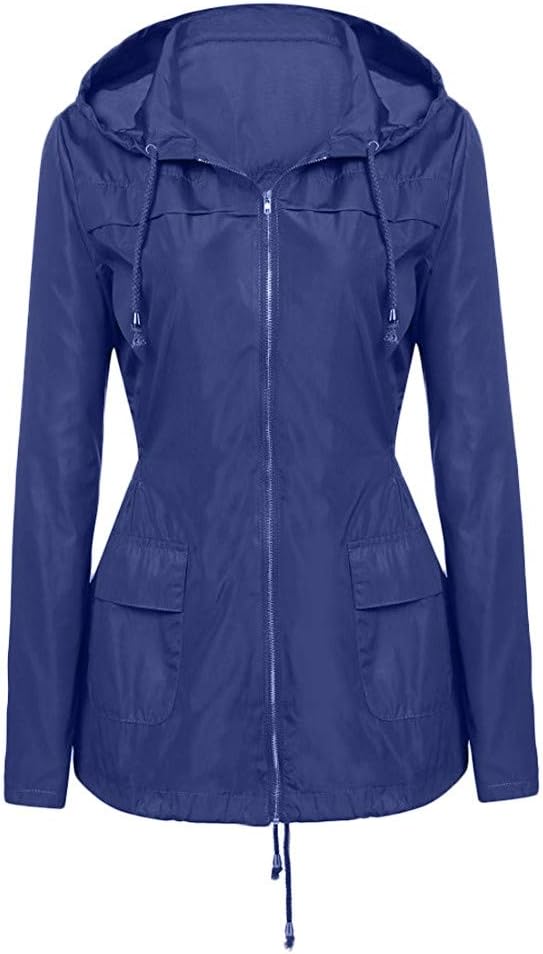 KUDICO Jacket Coat Womens Raincoat Hooded Zipper Slim Waist Tops Outwear Casual Windproof Waterproof Hoodie Sweatshirt