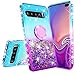 Galaxy S10 Plus Case Ring Liquid Glitter Kickstand Shock Proof Phone Case Waterfall Quicksand Bling Cute Protective Girls Women Cover Compatible for Samsung Galaxy S10 Plus/S10+ Cases - Teal/Purple