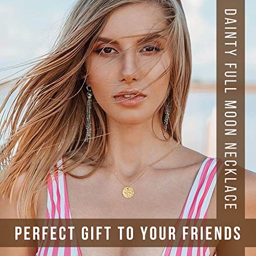 Women Moon Pendant Necklace Gold Dainty Full Moon Necklace Hammered New Moon Circle Choker Pendant, Jewelry Gifts for Girls Women