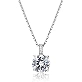 MISS MIMI Solitaire Cubic Zirconia Necklace for Women, 1–3 CT Round,Heart,Princess Cut CZ Options, Bezel or Prong Set in 925 Sterling Silver, Adjustable 16–20" Minimalist Everyday Jewelry