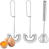 3 Pack Stainless Steel Egg Whisk Versatile Easy Whisk Hand Push Rotary Milk Frother Cooking Beater Manual Mixer for Beating Eggs Mixing Whipping Smoothies Shakes (2 Styles)
