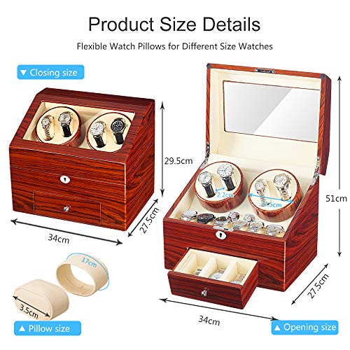 JQUEEN Automatic Wood Watch Winder Display Box 4+9 Storages (Ebony(WJW)) - Thumbnail 3