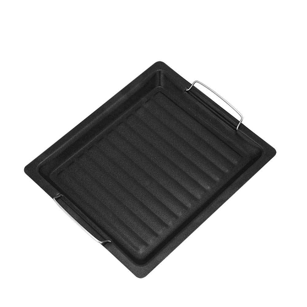 Sdkmah9 Non-stick Cast Iron Griddle Pan Barbecue Plate Rectangle Baking Stone BBQ Plate Griddle Plate Pan Black Bakeware Grilling Tray Barbecue Frying Pan Outdoors Barbecue Accessory