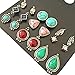 9 Pairs Vintage Triangle/Teardrop/Round Turquoise Stud Earrings Set for Women Silver Plated