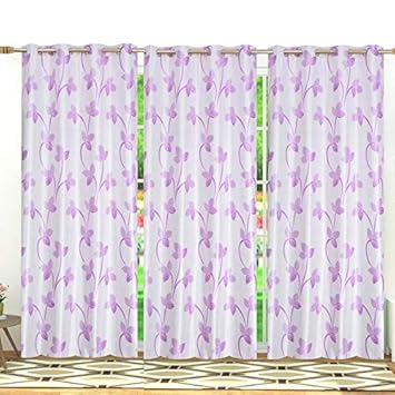 Buy Red Ribbon Designer Purple Eyelet Polyester Set Of 3 Curtains