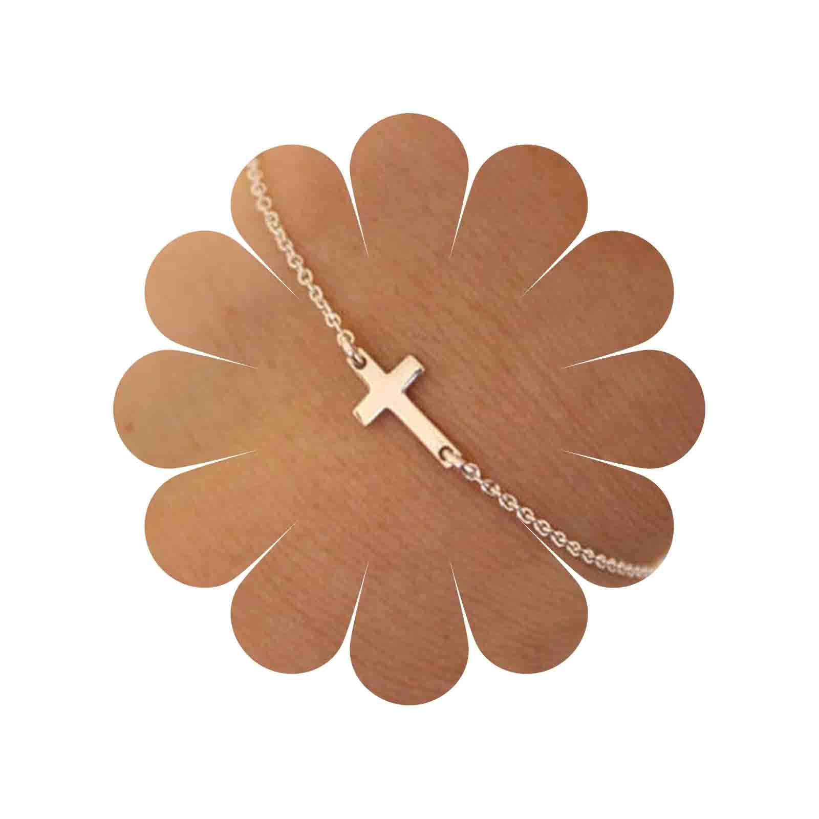 Yienate Boho Bracelet with Tiny Cross hand chain for women and Girls (Gold)