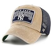 '47 New York Yankees Hat Mens Womens Dial Clean Up Adjustable Cap, Khaki, Navy Mesh