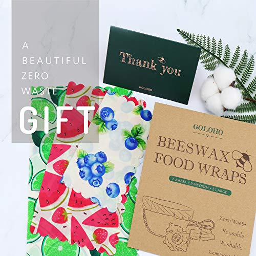 GOLOHO Beeswax Food Wrap Assorted 7 Packs, Reusable Food Wraps, Sustainable Plastic Free Food Storage, Sandwich Wrappers, Washable Bowl Covers - 3 Sizes (S, M, L) - Thumbnail 5