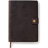CASE ELEGANCE Full Grain Premium Leather Refillable Journal Cover with A5 Lined Notebook, Pen Loop, Card Slots, Brass Snap